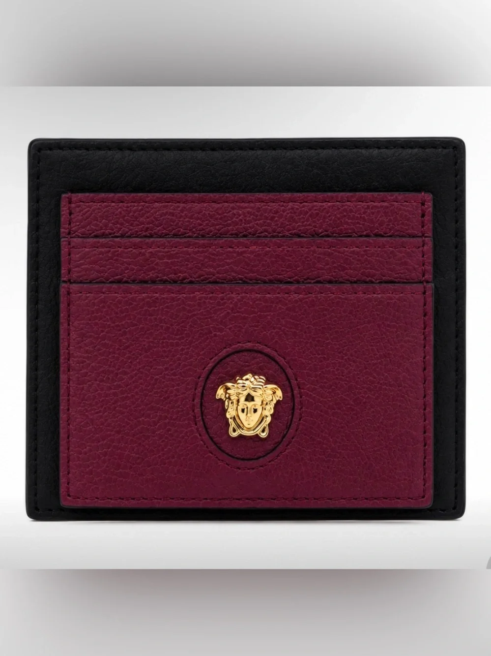 Versace La Medusa Leather Card Holder – Deep Purple/Gold